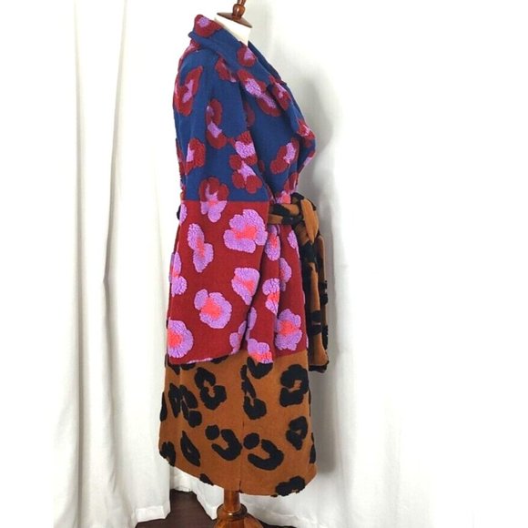 FARM Rio Coat L Mixed Leopards Fleece Coat Pink Multi Belted Cozy - Picture 9 of 15